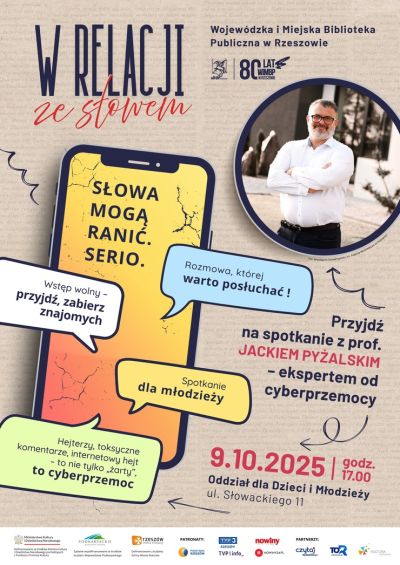 Grafika promująca spotkanie z Jackiem Pyżalskim